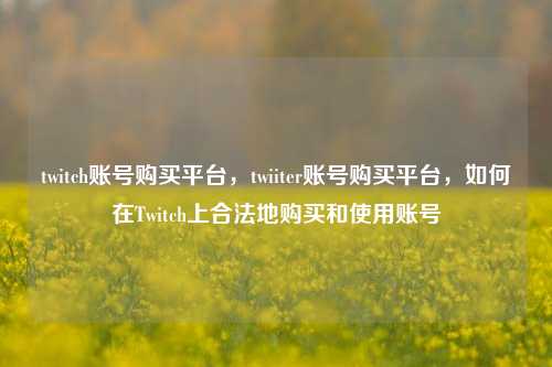 twitch账号购买平台，twiiter账号购买平台，如何在Twitch上合法地购买和使用账号
